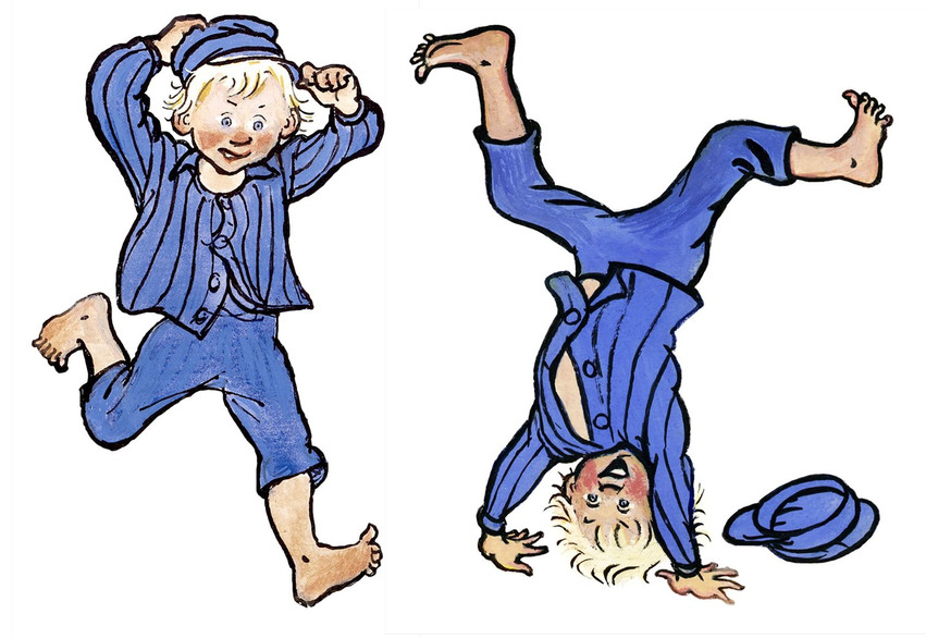 Två tecknade barn dansar