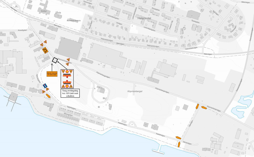 Karta över avstängning och omdirigering Sjötullsgatan