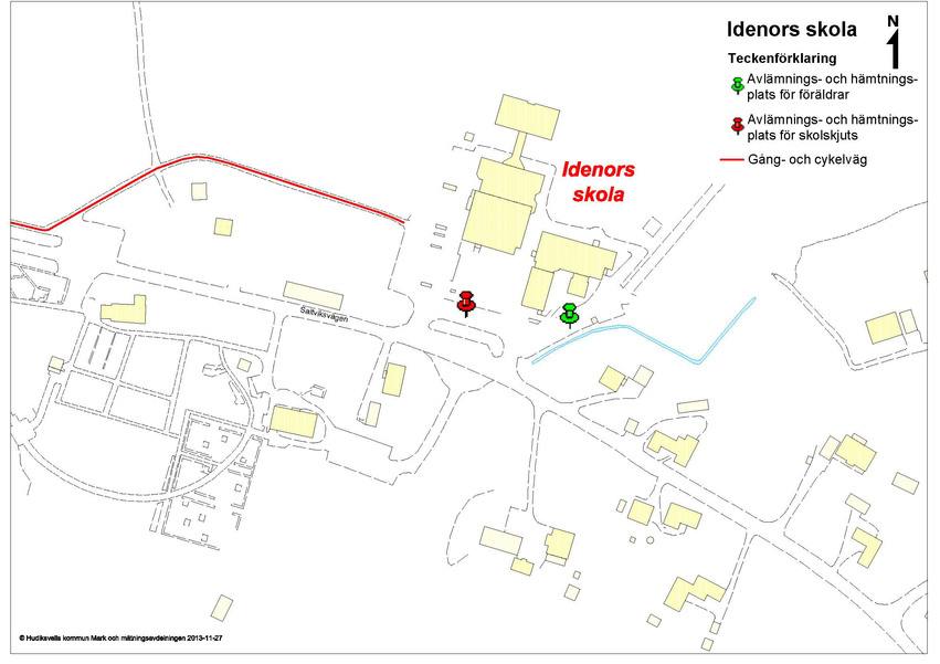 Karta över avlämning- och hämtningsplatser för Idenors skola