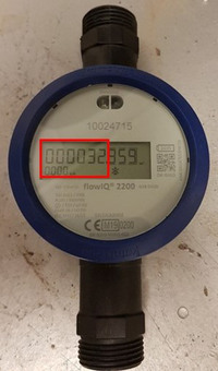 Digital ultraljudsmätare som registrerat en förbrukning på 32 kubikmeter (m3) vatten.